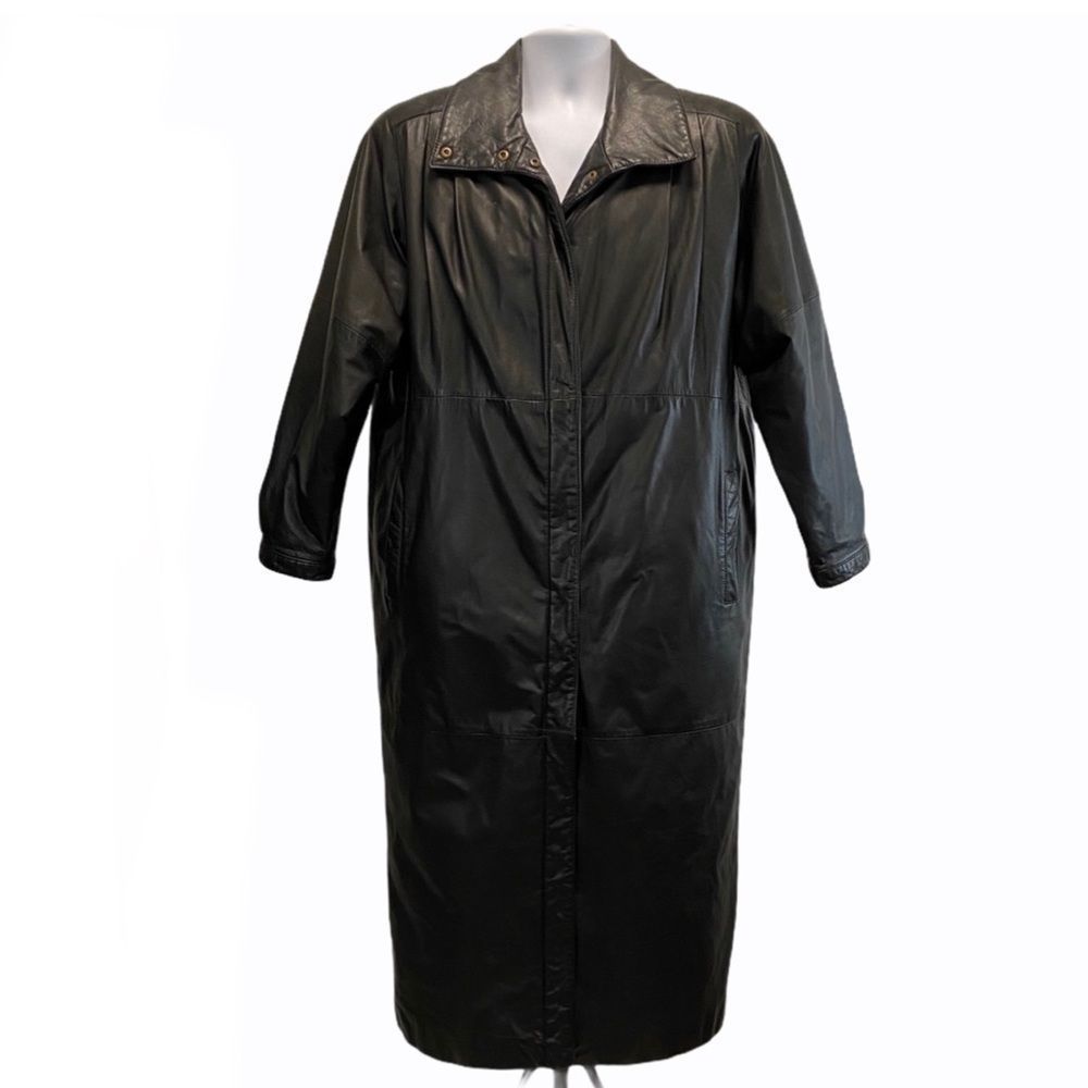 Eddie Bauer 100% Genuine Leather Winter Trench Coat Full Length Black HEAVY DUTY